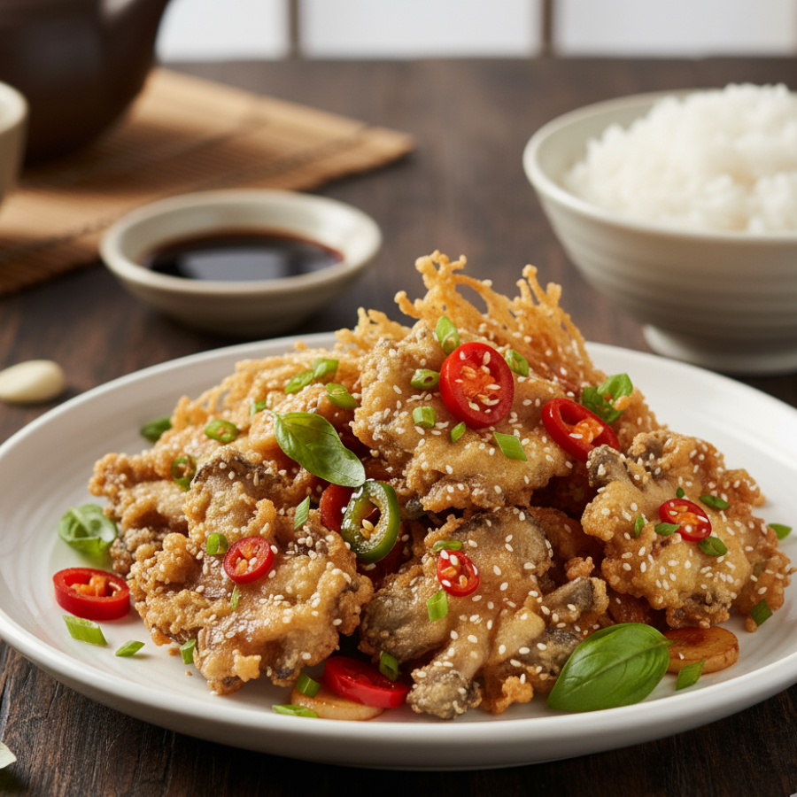 เมนูอาหารเจ-เทมปุระเห็ดผัดพริก